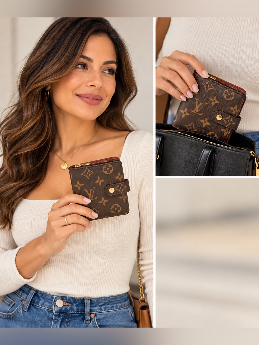 Vintage Louis Vuitton Monogram Canvas Zip Compact Wallet authentic 1984